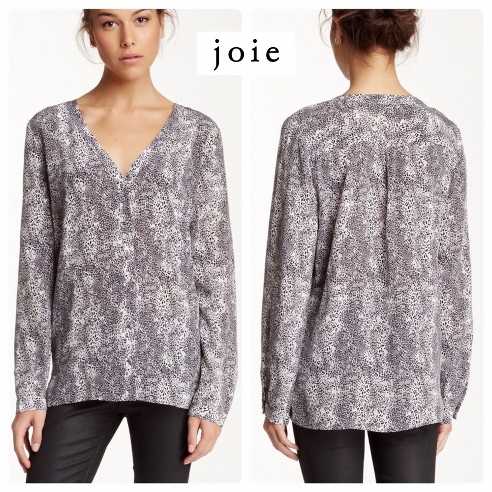 Like New - 100% Silk Joie Snow Leopard Print Blouse (S)